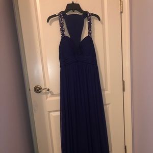 Navy, purple rhinestone prom dress